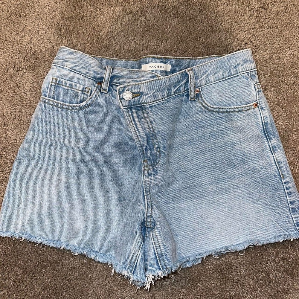 Pacsun Eco Light Blue Asymmetrical Waistband Vintage Cut Off Denim Shorts